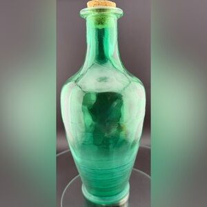Emerald green 10” glass decanter. Spain